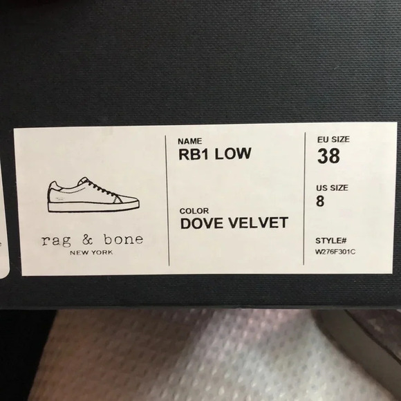 Rag & Bone | RB1 Low Top Sneakers | Dove Velvet Size 8 - Picture 16 of 17